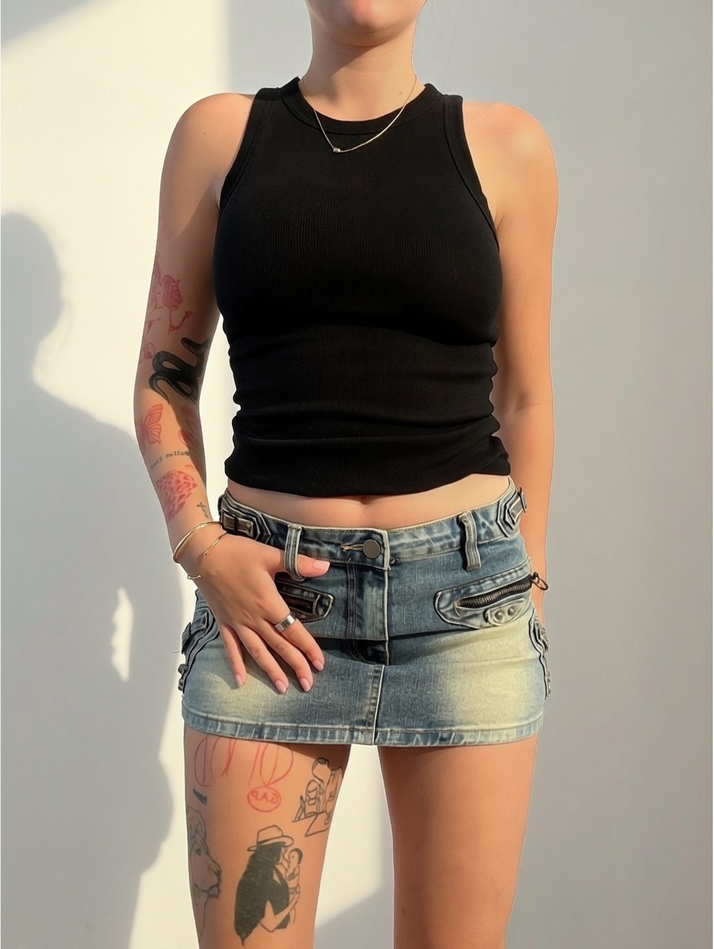 Y2K Edge Denim Cargo Mini Skirt